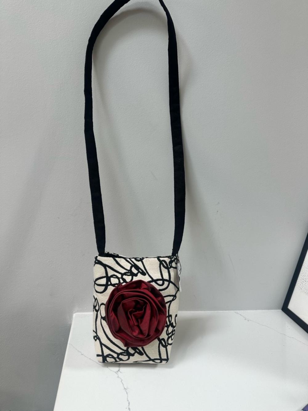 Chi Chi NWT one of a kind Women's Crossbody Bag with Red Rose Accent